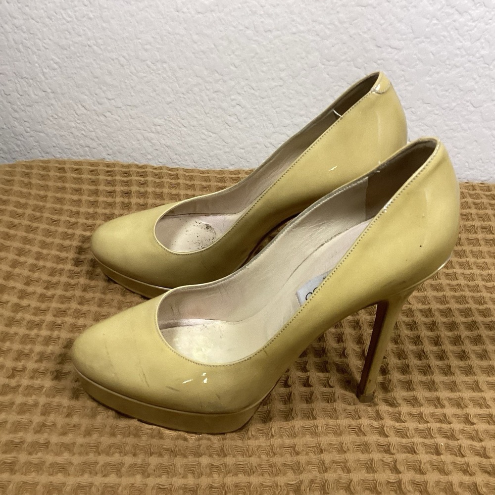 Jimmy Choo Beige EU 38 Patent Leather Platform Pump Stiletto Round Toe Slip On